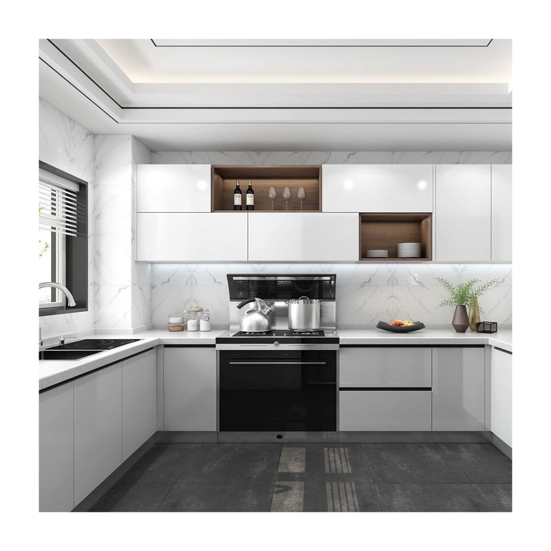 2024 Armoire de cuisine à l'épreuve du feu en bois massif moderne avec très ODM / OEM et panier de tiroir