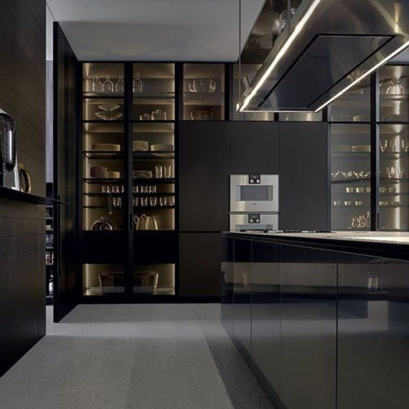 Armoires de cuisine en PVC finition noir avec design moderne et couleur personnalisée