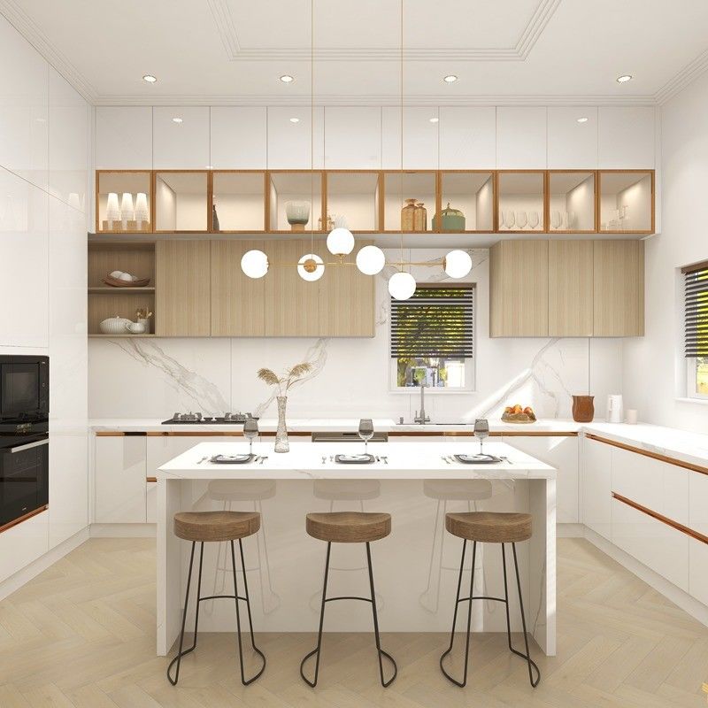 Armoire de cuisine de style européen avec porte en verre et étagère murale à l'épreuve du feu