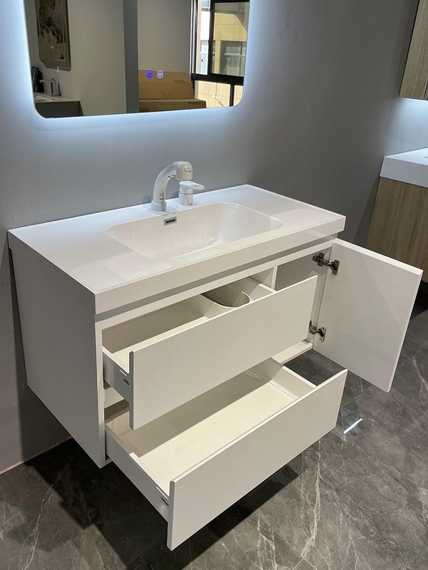 Cabinet de vanité de salle de bain en bois blanc de conception moderne pour le matériel de carcasse MR-MDF