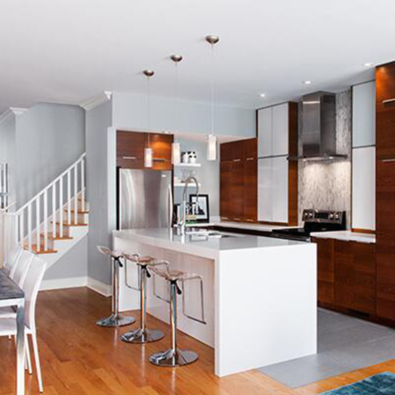 Armoires de cuisine personnalisées de couleur de placage pour le marché en design moderne