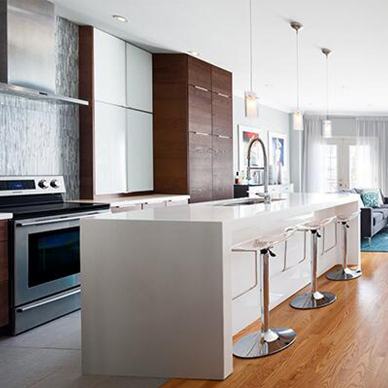 Armoires de cuisine personnalisées de couleur de placage pour le marché en design moderne