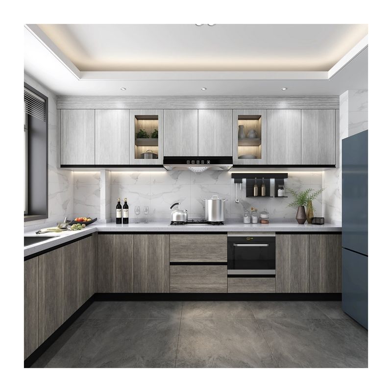 Armoire de cuisine imperméable à l'eau de design moderne en bois massif pour les meubles de maison sur mesure
