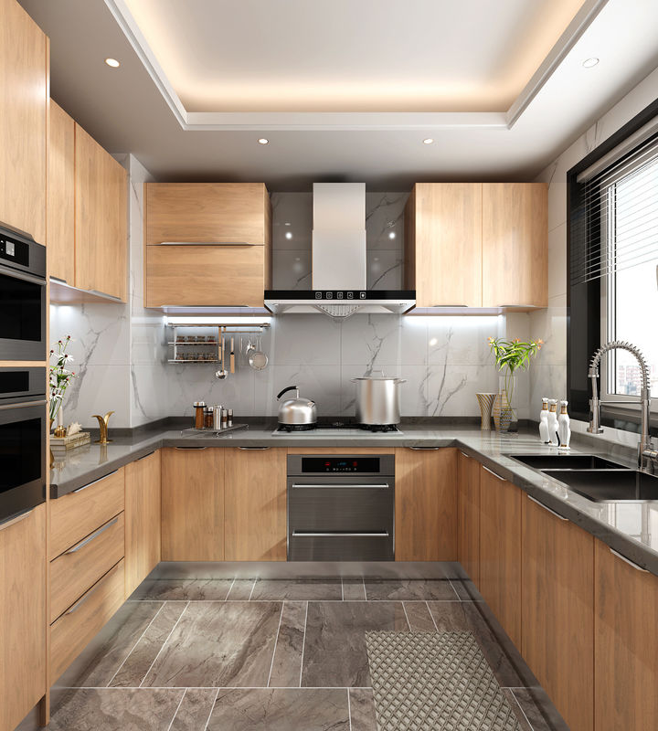 Armoire de cuisine imperméable à l'eau de design moderne en bois massif pour les meubles de maison sur mesure