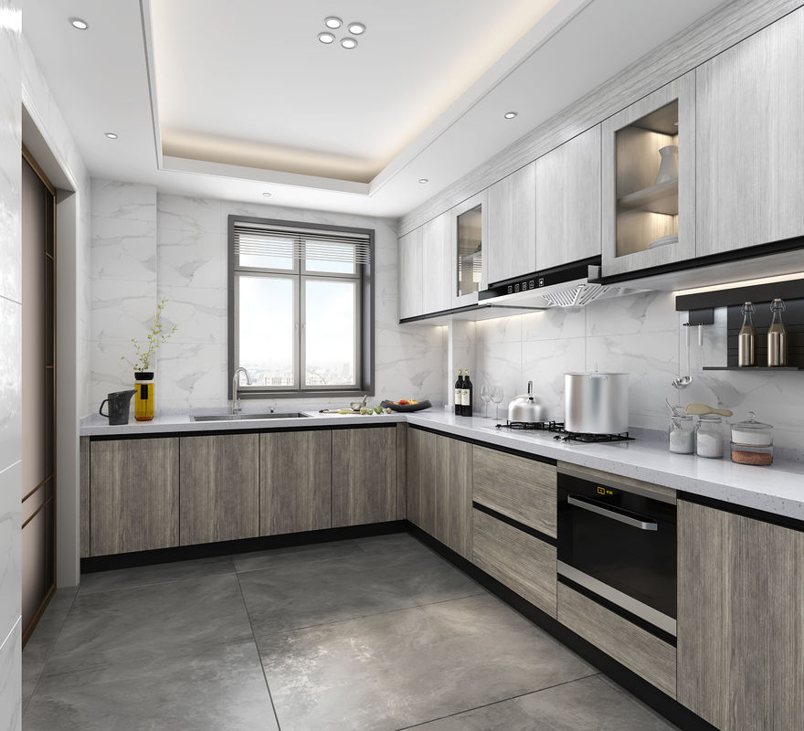 Armoire de cuisine imperméable à l'eau de design moderne en bois massif pour les meubles de maison sur mesure