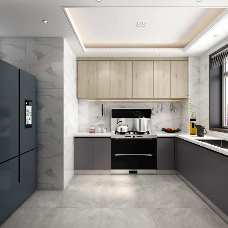 Armoire de cuisine imperméable à l'eau de design moderne en bois massif pour les meubles de maison sur mesure
