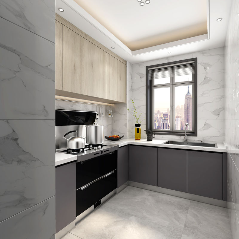 Armoire de cuisine imperméable à l'eau de design moderne en bois massif pour les meubles de maison sur mesure