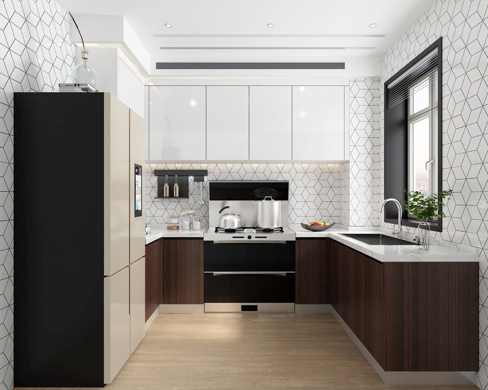 Armoire de cuisine imperméable à l'eau de design moderne en bois massif pour les meubles de maison sur mesure