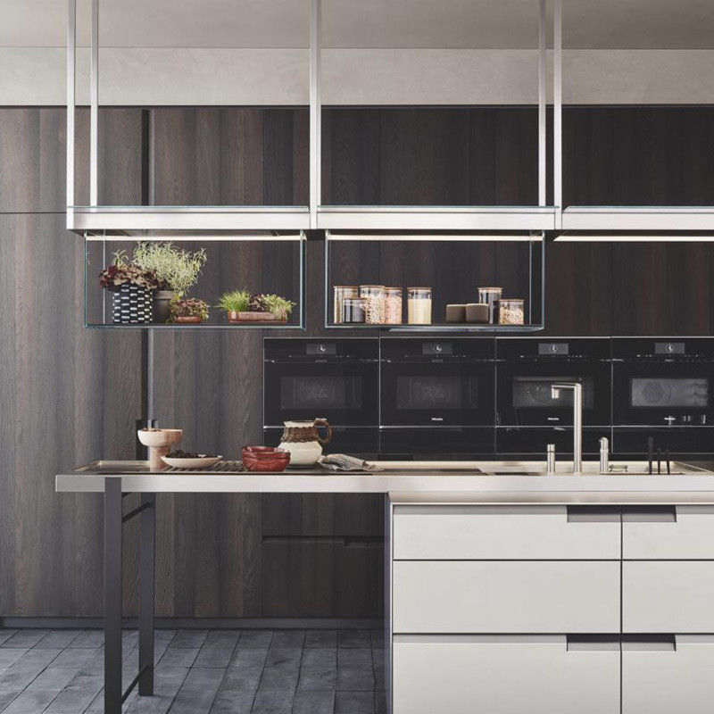 Armoires de cuisine complète en bois massif de couleur de placage personnalisé pour cuisine moderne