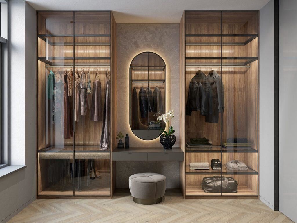 Style de design contemporain Garde-robe avec taille et bois personnalisés