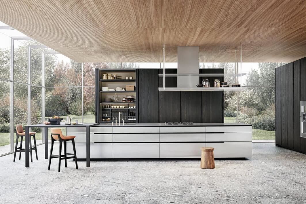 Armoire de cuisine extérieure de design moderne en noir avec barre et matériel Blum