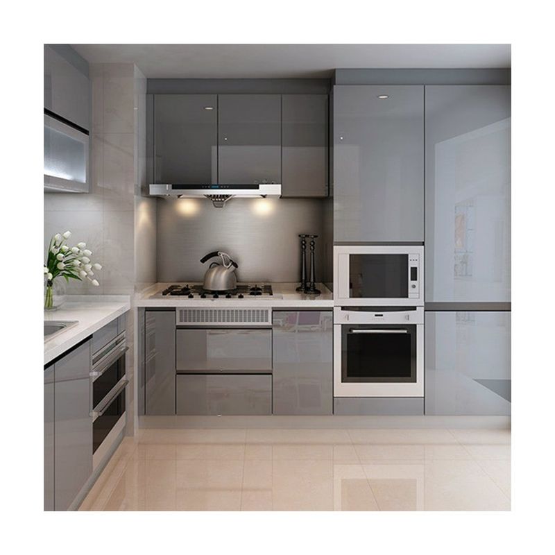 Armoire de cuisine intérieure moderne avec forme d'île grise et portes en MDF à un prix abordable