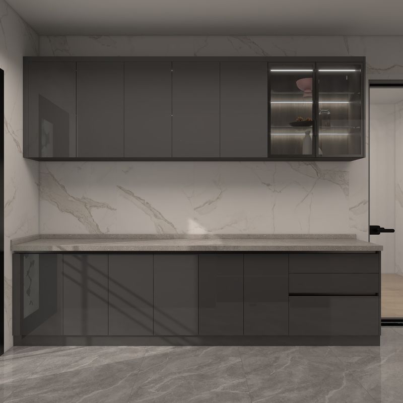 Armoire de cuisine intérieure moderne avec forme d'île grise et portes en MDF à un prix abordable