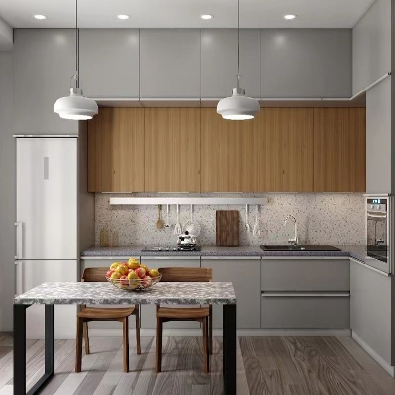 Meubles de cuisine modernes avec matériel Blum et design en bois de couleur de placage personnalisé
