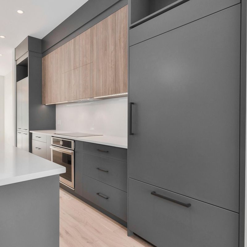 Meubles de cuisine modernes avec matériel Blum et design en bois de couleur de placage personnalisé