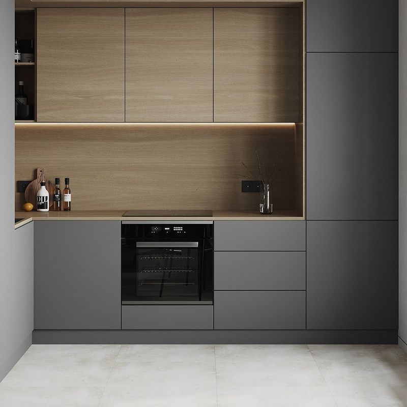 Meubles de cuisine modernes avec matériel Blum et design en bois de couleur de placage personnalisé
