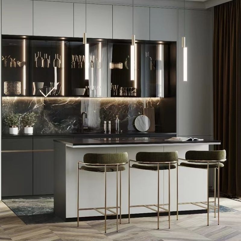 Villa Cuisine YALIG Design moderne extérieur Couleur noire Cuisine garde-manger Armoire avec bar