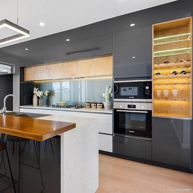 Villa Cuisine YALIG Design moderne extérieur Couleur noire Cuisine garde-manger Armoire avec bar