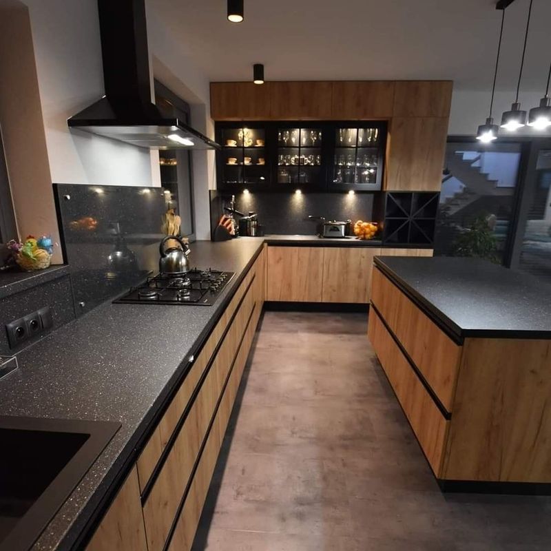 Villa Cuisine YALIG Design moderne extérieur Couleur noire Cuisine garde-manger Armoire avec bar