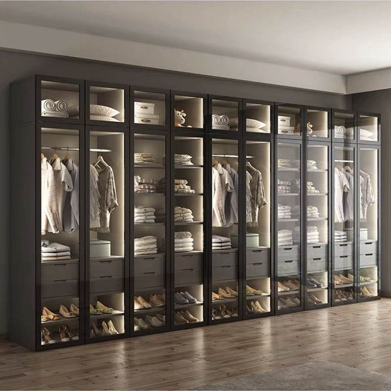 Panneau de porte en verre noir cadre en aluminium style moderne lumière armoire de luxe pour appartement