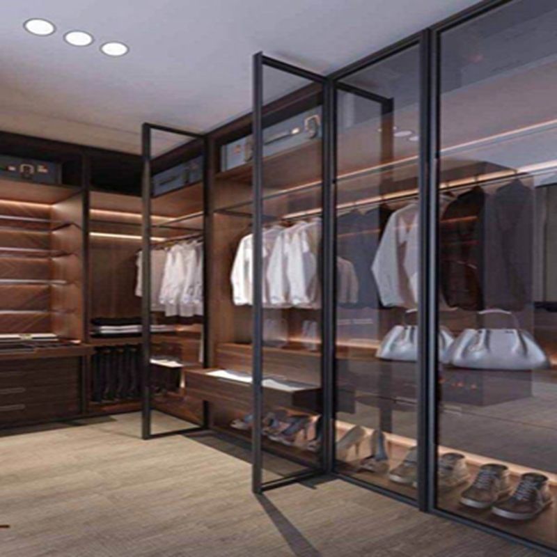 Panneau de porte en verre noir cadre en aluminium style moderne lumière armoire de luxe pour appartement