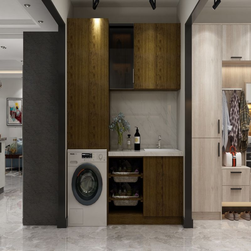 Armoire de salle de lavage en acier inoxydable de haute qualité de style moderne avec matériau de porte en contreplaqué