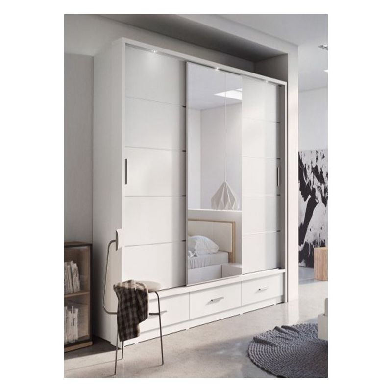 Design moderne Vêtements personnalisés Armoire avec panneau de porte en verre noir et laque miroir