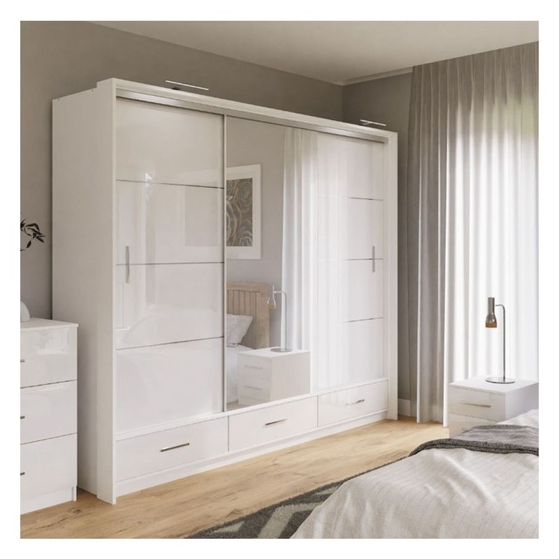 Design moderne Vêtements personnalisés Armoire avec panneau de porte en verre noir et laque miroir