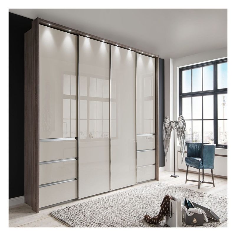 Design moderne Vêtements personnalisés Armoire avec panneau de porte en verre noir et laque miroir