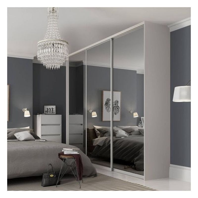 Design moderne Vêtements personnalisés Armoire avec panneau de porte en verre noir et laque miroir