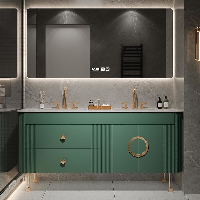 CAD / 3D style américain design moderne plancher PVC panneau de particules salle de bain armoire de vanité avec évier