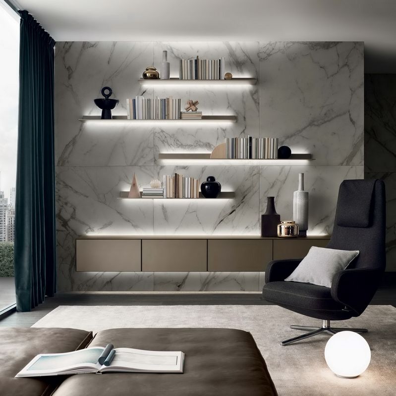 Étagère de télévision de conception moderne personnalisée pour meuble mural de télévision en bois haut de gamme dans l'appartement.