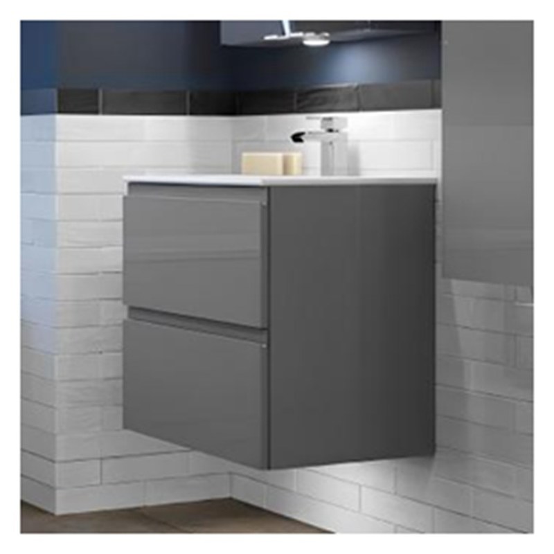 Vanité de salle de bain en bois massif suspendu rond avec évier et finition brillante de petit format