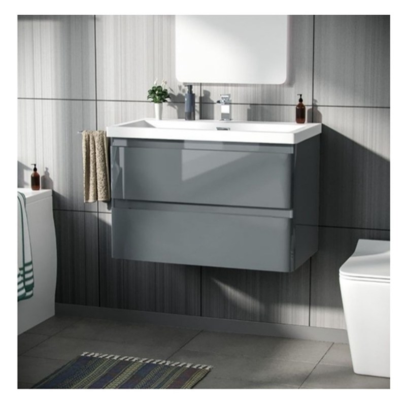 Vanité de salle de bain en bois massif suspendu rond avec évier et finition brillante de petit format