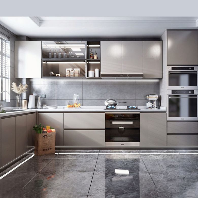 Meubles d'armoires de cuisine modernes à haute brillance avec panneau de porte en PVC
