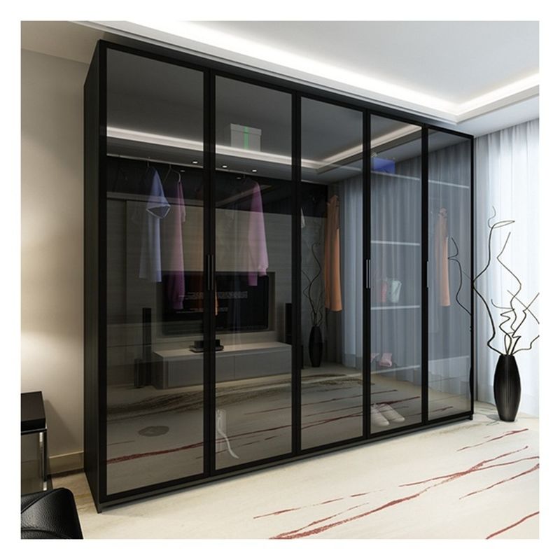 Accueil Meubles modernes Panneaux de verre en aluminium noir en bois massif Armoire avec décoration de barre lumineuse