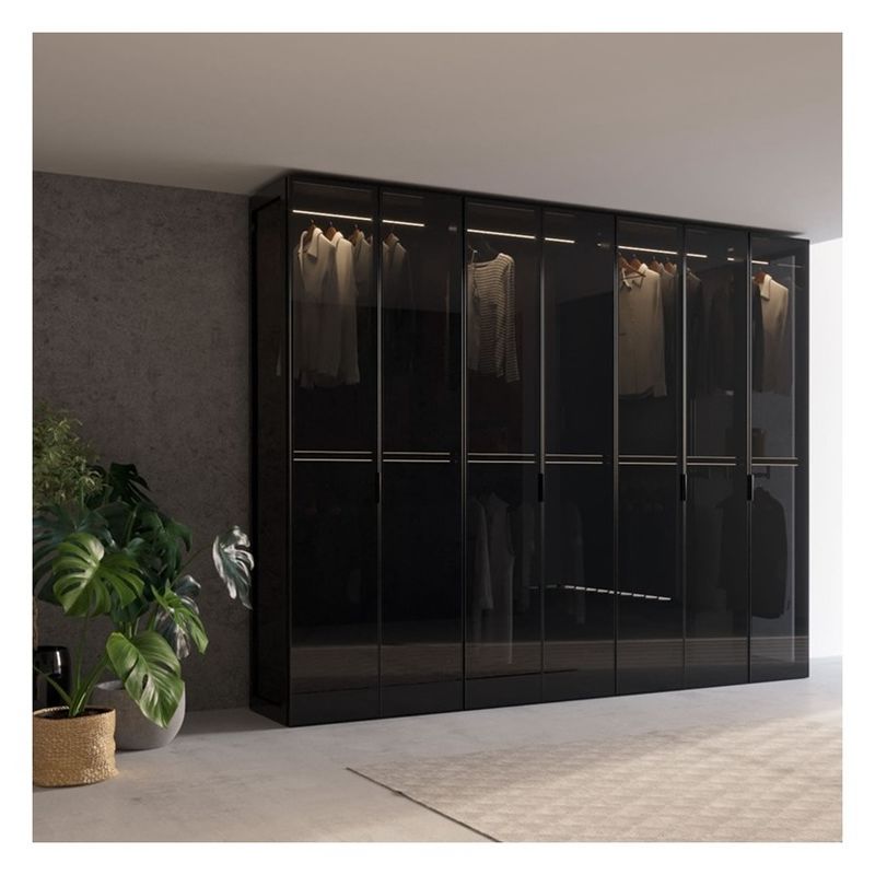 Accueil Meubles modernes Panneaux de verre en aluminium noir en bois massif Armoire avec décoration de barre lumineuse