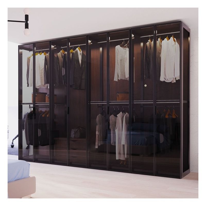 Accueil Meubles modernes Panneaux de verre en aluminium noir en bois massif Armoire avec décoration de barre lumineuse