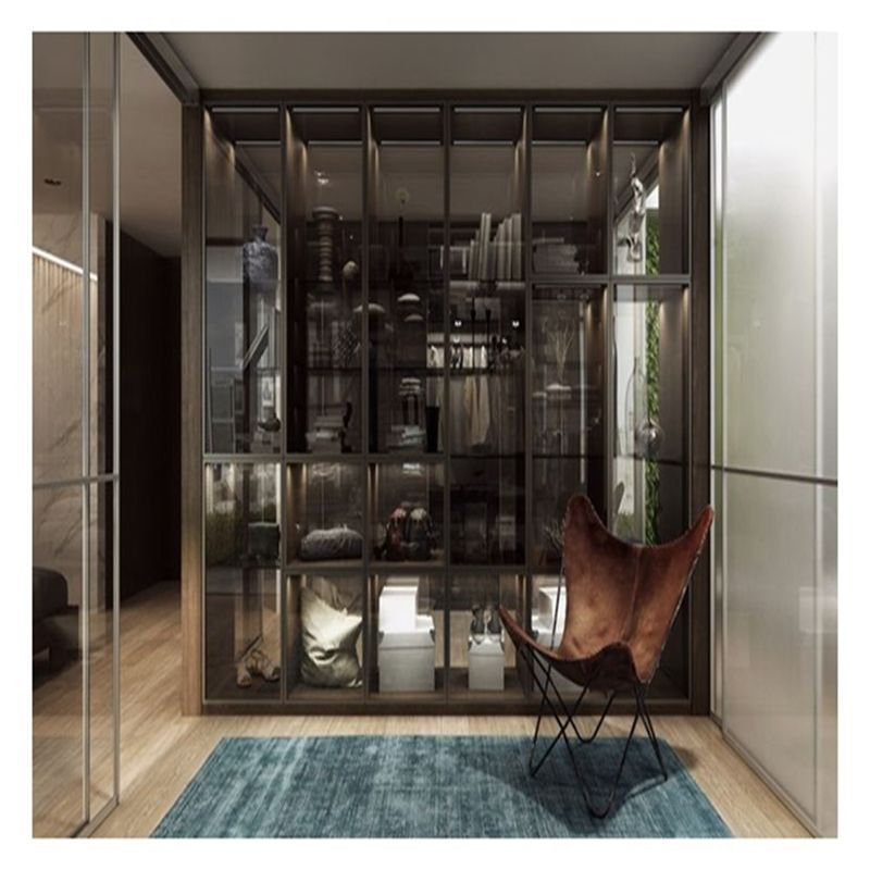 Accueil Meubles modernes Panneaux de verre en aluminium noir en bois massif Armoire avec décoration de barre lumineuse