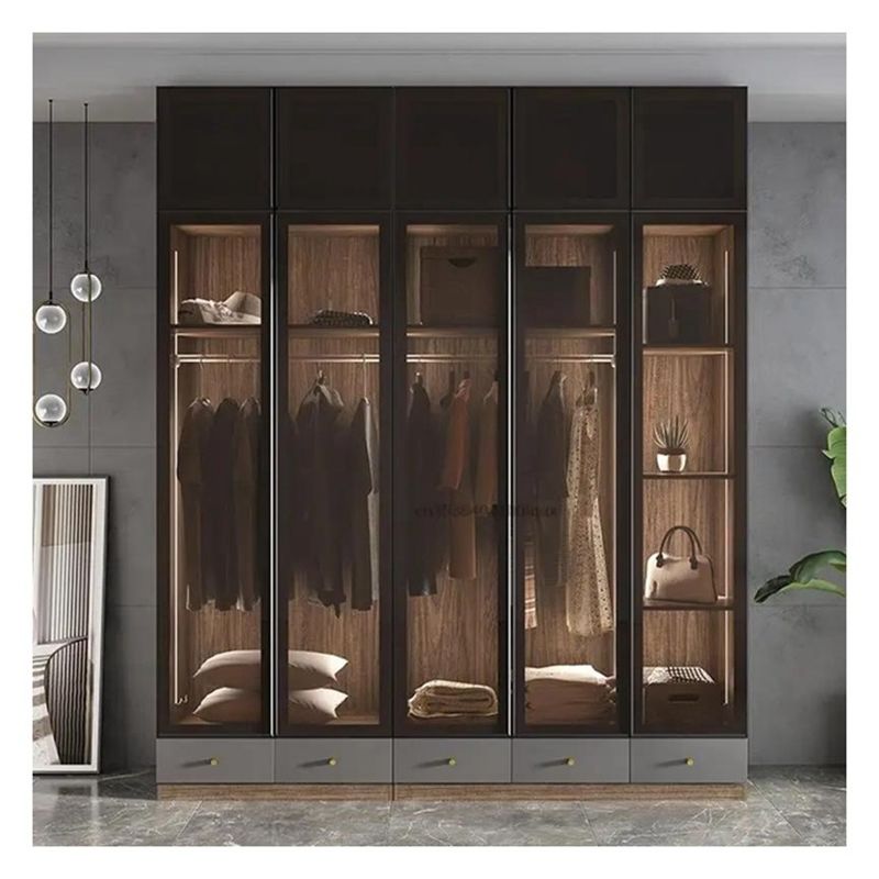 Accueil Meubles modernes Panneaux de verre en aluminium noir en bois massif Armoire avec décoration de barre lumineuse