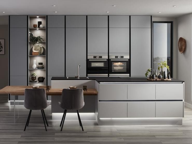 Armoire de cuisine en carton de mélamine de design moderne avec combinaison de couleurs de placage personnalisée