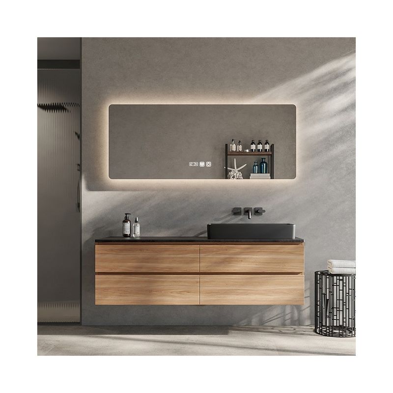 Ensemble de vanité flottante de salle de bain sur mesure avec évier et traitement de surface du panneau de porte en laque