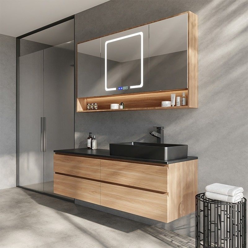 Ensemble de vanité flottante de salle de bain sur mesure avec évier et traitement de surface du panneau de porte en laque