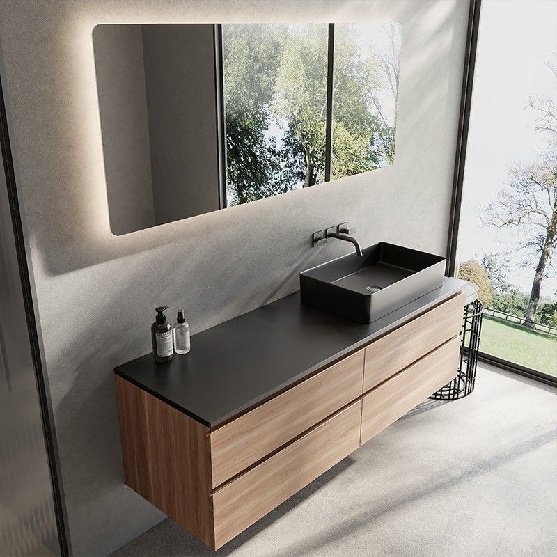Ensemble de vanité flottante de salle de bain sur mesure avec évier et traitement de surface du panneau de porte en laque
