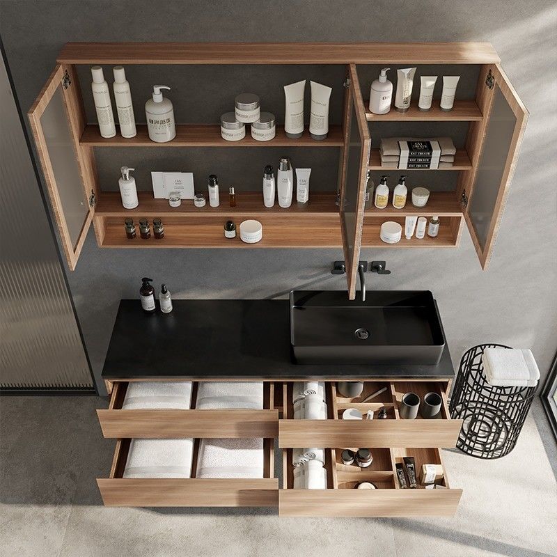 Ensemble de vanité flottante de salle de bain sur mesure avec évier et traitement de surface du panneau de porte en laque