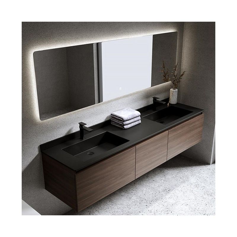 Moderne style imperméable à l' eau personnalisé double évier mur suspendu vanité salle de bains avec miroir d'argent
