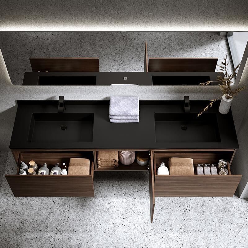 Moderne style imperméable à l' eau personnalisé double évier mur suspendu vanité salle de bains avec miroir d'argent