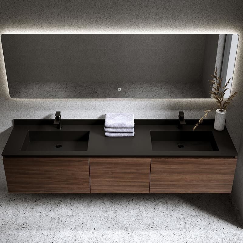 Moderne style imperméable à l' eau personnalisé double évier mur suspendu vanité salle de bains avec miroir d'argent