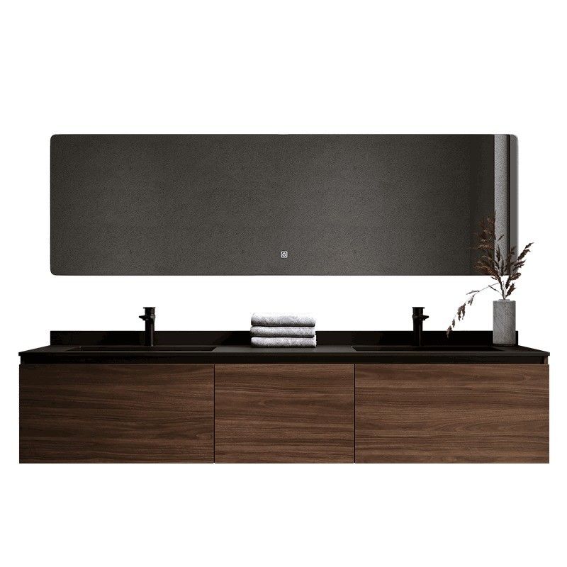 Moderne style imperméable à l' eau personnalisé double évier mur suspendu vanité salle de bains avec miroir d'argent
