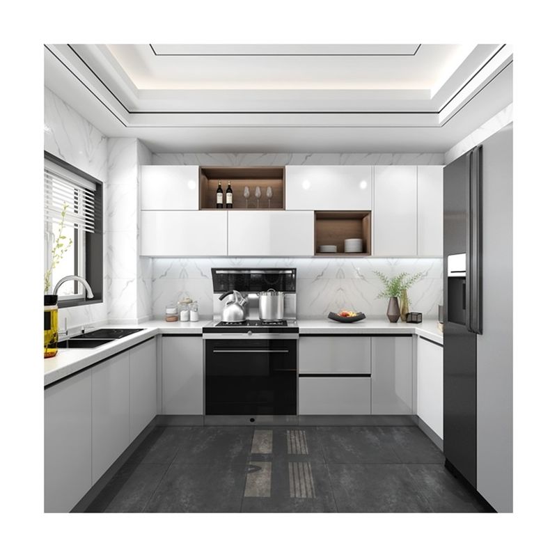 Un panier pivotant à coin intelligent ajouté aux armoires de cuisine modernes avec un design modulaire